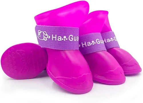 Vista 7 de Botas de lluvia de goma antideslizantes y impermeables para perros, color caramelo, cubierta para patas (negro, S)