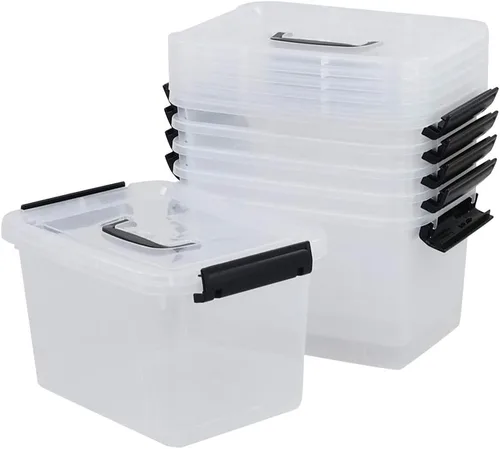 Vista 6 de Farmoon Contenedor de almacenamiento con tapa transparente de 6 cuartos de galón, caja de contenedores de plástico, 6 paquetes Transparente y negro