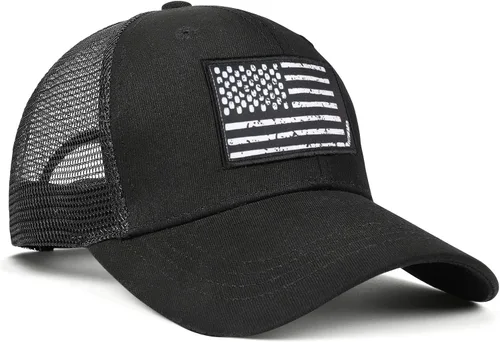 Vista 3 de Nuyjimr Sombreros de camionero de la bandera estadounidense para mujeres y hombres, gorra de golf ajustable para exteriores, Bandera de Hockey