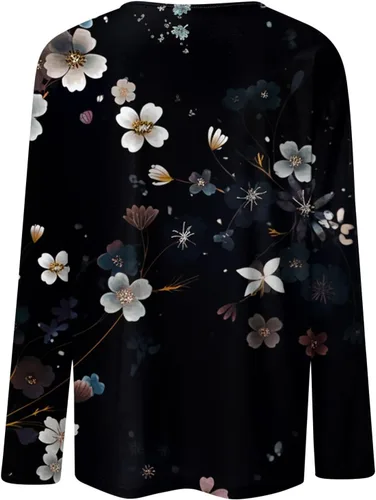 Vista 3 de Camisas de Navidad para mujer, a la moda, casual, elegante, cuello redondo, manga de 7 puntos, estampado navideño