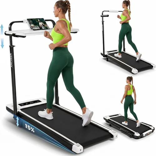 Vista 9 de ANCHEER Walking Pad Treadmill with Desk, 3.5HP Foldable Treadmill with 15% Incline & Handle Bar, Ultra-Quiet, 450LBS Capacity, 2s Quick Folding