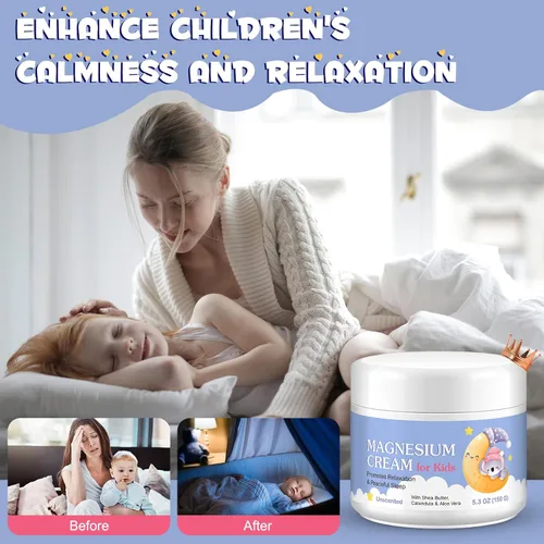 Vista 7 de Crema de magnesio para niños, loción de aceite de magnesio para relajación ósea y muscular, calma y nutre la piel con caléndula, aloe vera, manteca
