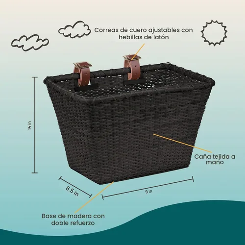 Vista 2 de Retrospec Cesta Toto rectangular tejida con correas de cuero auténtico y hebillas de latón