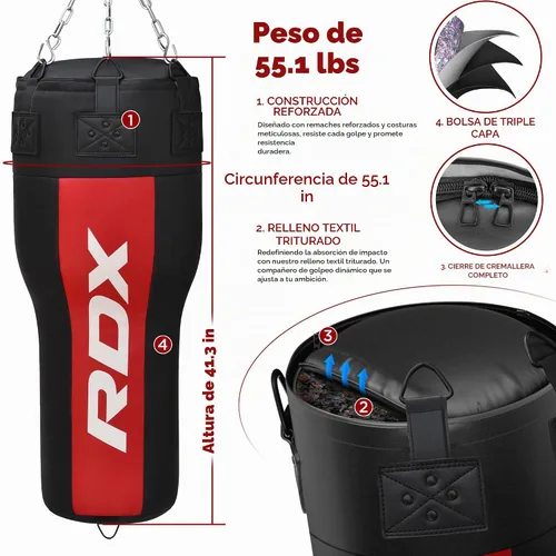 Vista 2 de RDX Uppercut - Saco de boxeo sin relleno para boxeo, entrenamiento de kickboxing, juego de bolsa pesada de piel maya en ángulo con guantes de boxeo