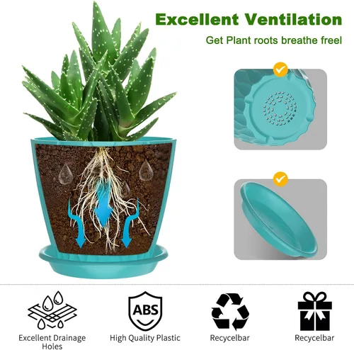 Vista 4 de Paquete de 6 macetas de interior de 6 pulgadas con agujeros de drenaje, macetas decorativas de plástico para exteriores, macetas de jardín con Con