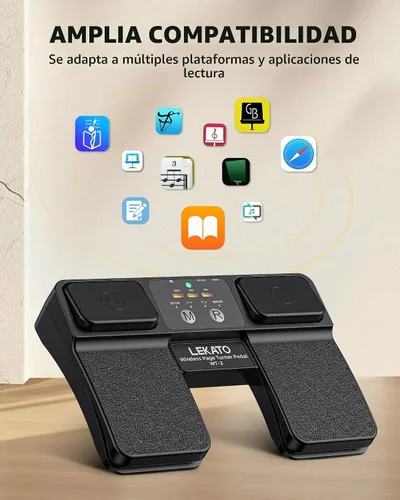 Vista 3 de LEKATO Girador de páginas inalámbrico Bluetooth para iPad, tabletas, teléfonos Android e iOS, pedal silencioso USB iPad para músicos, control