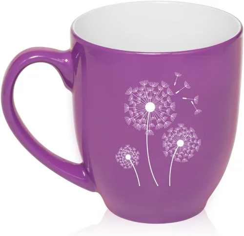 Vista 4 de Taza grande de 16 oz Bistro de cerámica para café, té, taza de cristal con dientes de león (rosa intenso)