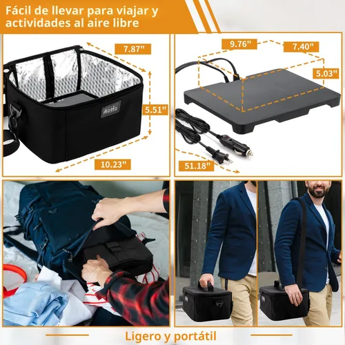 Vista 6 de Aotto Horno Portátil, Lonchera Eléctrica Calentador de Alimentos - 12V/24V/110V 3 en 1 Calentador de Alimentos para Coche - Mini Microondas Personal