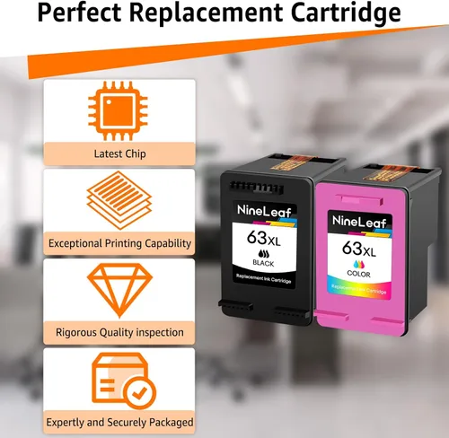 Vista 4 de NineLeaf Cartucho de tinta remanufacturado de nueva generación de alto rendimiento compatible con HP 63xl 63 XL 63 Officejet 5255 5258 Deskjet 1112
