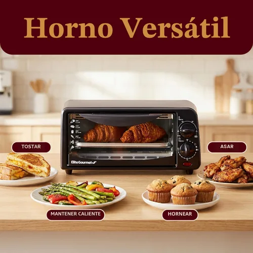 Vista 6 de Elite Gourmet ETO236 - Horno tostador personal compacto de 2 rebanadas para encimera con temporizador de 15 minutos y temperatura ajustable