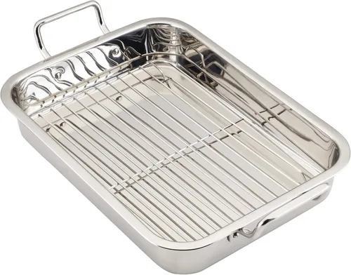 Vista 10 de Farberware Classic Traditions - Asador/sartén para asar de acero inoxidable con estante, 17" x 12.25