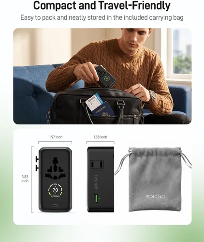 Vista 9 de EPICKA Adaptador de viaje universal Pulse Ultra 70W PD con 2AC/3USB-C/1USB-A