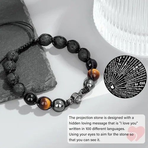 Vista 3 de Vinswet Pulsera con texto en inglés "I Love You in 100 Languages para hombres, marido, papá, hijo, novio, hermano, nieto, abuelo, tío, ajustable