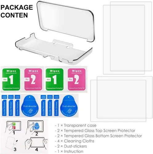 Vista 3 de Hard Case Compatible New 2DS XL with 2 Packs Screen Protector, AFUNTA Anti-Scratch Crystal Clear Case, with 4 Pcs Tempered Glass Protective Films