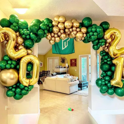 Vista 4 de Kelfara - Globos verdes y dorados, 50 globos metálicos de látex con confeti de 12 pulgadas con cinta para Navidad, día de San Patricio, Año Nuevo