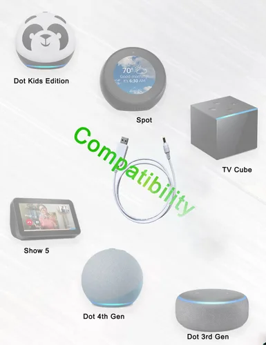 Vista 2 de Cable de alimentación de repuesto para altavoz Dot de 3ª generación/Dot 4ª generación/Dot 5ª generación 2022, cable de carga USB de 3 pies