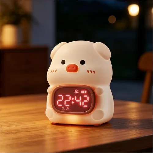 Vista 14 de DORA - Reloj despertador para perros para dormitorios de niños y niñas, bonito reloj despertador LED con pantalla digital, entrenador de sueño