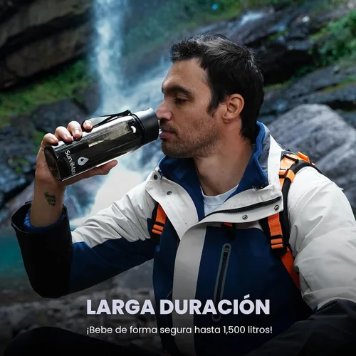 Vista 6 de SurviMate Botella de Agua Filtrada de Ultra-Filtración de 5 Etapas de 0.01μm, Material Libre de BPA, Certificada NSF/ANSI 42 y 372, Botella