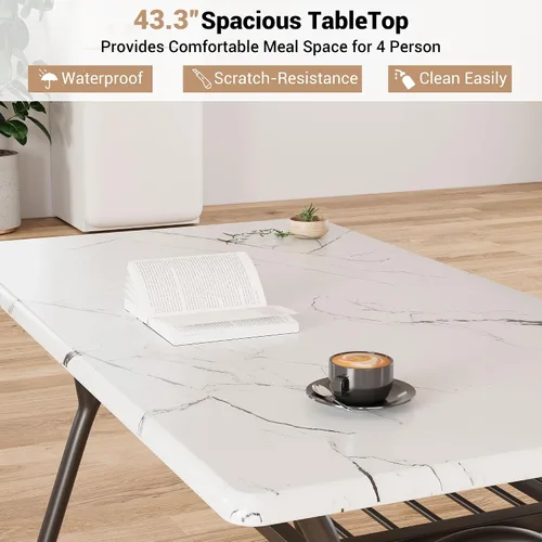 Vista 7 de GarveeHome Juego de mesa de comedor de 5 piezas para 4, mesa de cocina moderna con 4 sillas de bouclé, mesa de comedor rectangular con estante