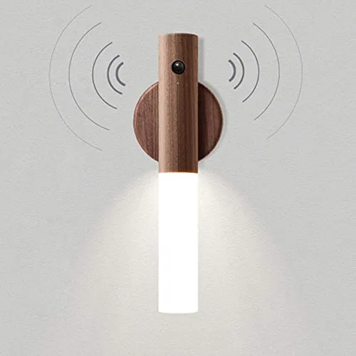 Vista 9 de Aplique de pared con pilas, luz de pared LED inalámbrica con detección de movimiento, luz nocturna recargable por USB para interiores, luz nocturna