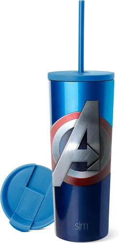 Vista 7 de Simple Modern - Vaso aislado con tapa abatible y tapa con pajilla de Los Vengadores de Marvel, botella de agua reutilizable de acero inoxidable