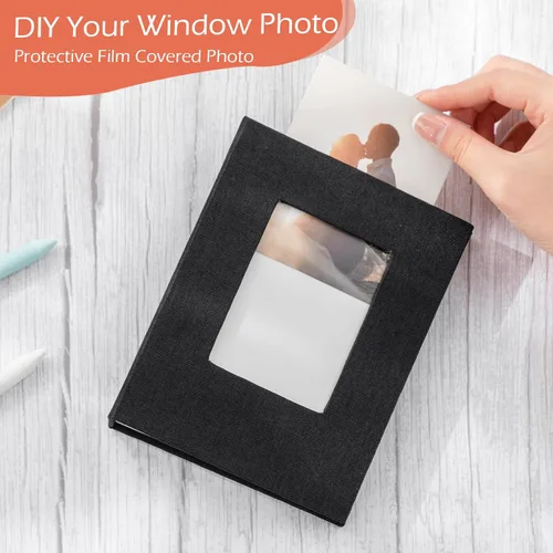 Vista 5 de Yeaqee Paquete de 20 álbumes de fotos de 4 x 6 pulgadas, cubierta de lino, libro de recuerdos con ventana frontal, 26 páginas transparentes con Negro