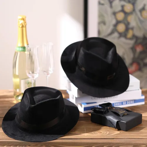 Vista 2 de Xtinmee 48 sombreros de fiesta de gángsters de plástico para caballeros, sombreros de disfraz para adultos de los años 20 para hombres