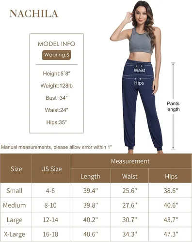 Vista 6 de NACHILA Women's Lounge Pants - Viscose Made from Bamboo, Stretchy Sweatpants Comfy Joggers Soft Pj Bottom