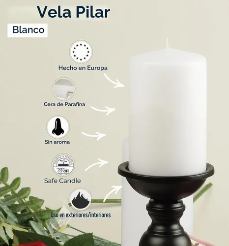 Vista 2 de HYOOLA Velas de pilar blancas 2x3 pulgadas - Paquete de 12 velas de pilar sin perfume a granel - Fabricadas en Europa
