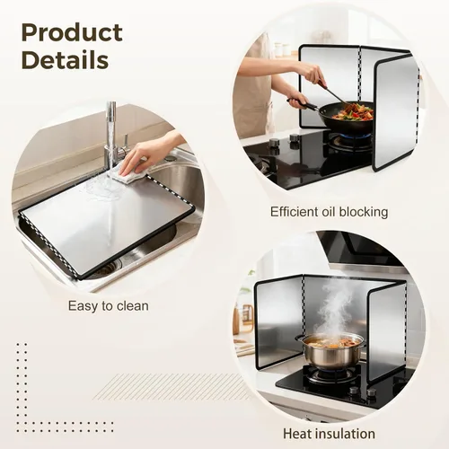 Vista 4 de Protector de salpicaduras plegable de 3 lados, protector de salpicaduras de grasa de acero galvanizado tamaño pequeño para freír, protector contra