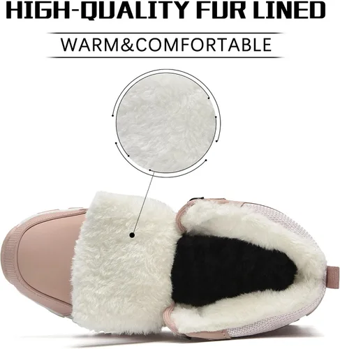 Vista 6 de BEOAPT Botas de senderismo de invierno para hombres y mujeres, cálidas y resistentes al agua, antideslizantes, con forro suave, color negro
