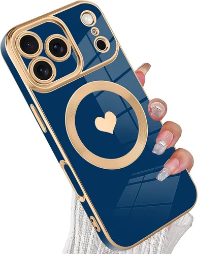 Vista 56 de tharlet Funda Magnética para iPhone 11 [Compatible con Magsafe] Lindo Corazón de Amor de Lujo Chapado Borde Dorado Parachoques con Lente de Cámara