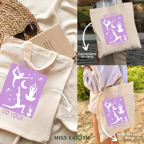 Vista 2 de Bolsa de lona de algodón estética, reutilizable, para mujer, regalo casual, vacaciones, tienda, trabajo, gimnasio, yoga, divertido y lindo