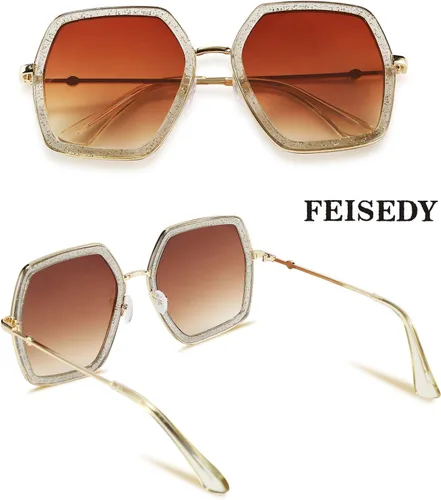 Vista 6 de FEISEDY Gafas de sol inspiradas en hexágono grandes para mujer, diseño irregular, estilo geométrico B2503