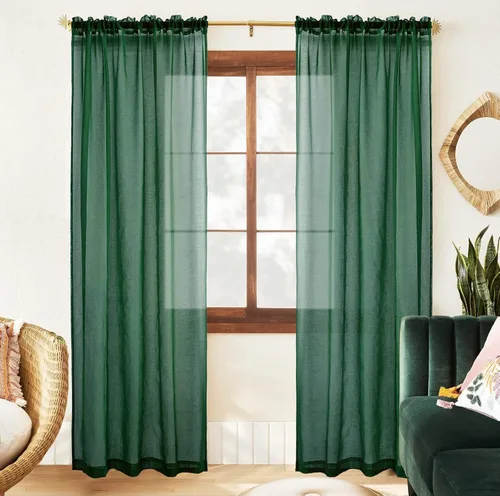 Vista 10 de XTMYI Cortinas negras de 48 pulgadas de largo para dormitorio, juego de 2 paneles, bolsillo para cortinero, cortinas de encaje transparentes