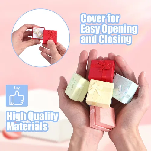 Vista 5 de Juego de 24 cajas de regalo, cajas de joyería de colores surtidos, pequeña caja de regalo dura para aretes de anillo, cajas de regalo de joyería