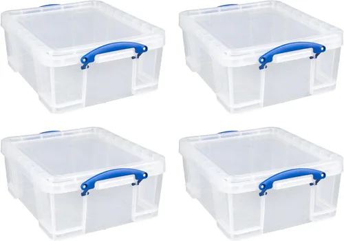 Vista 9 de Really Useful Box - Contenedores de plástico para almacenamiento de 17 litros con tapas de cierre y clip, transparentes