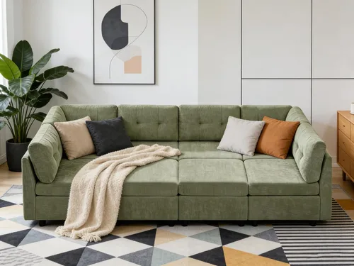 Vista 11 de VANOMi - Sofás seccionales de 6 plazas para sala de estar, sofá modular convertible de 118" en forma de nube, cómodos sofás de chenilla y sofás