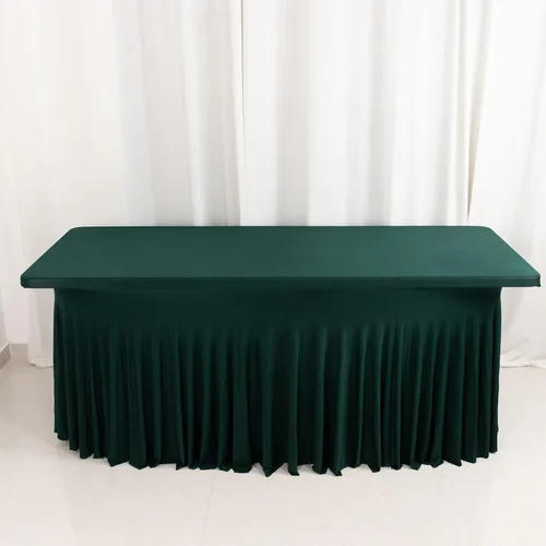 Vista 13 de Efavormart - Falda de mesa rectangular de una pieza de elastano de 6 pies, color negro, con volantes