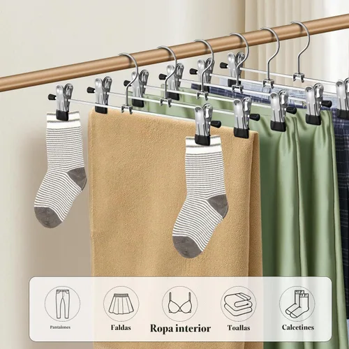 Vista 3 de Perchas para pantalones con clips, perchas para faldas, 12 pulgadas Negro-paquete de 12