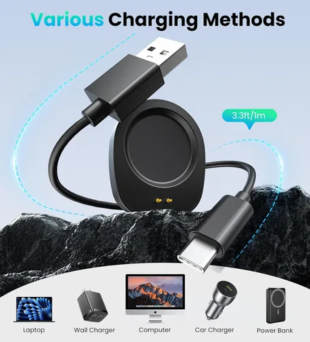 Vista 5 de TiMOVO Cable de carga compatible con Amazfit T-Rex 3/Active Max, 1 paquete Negro