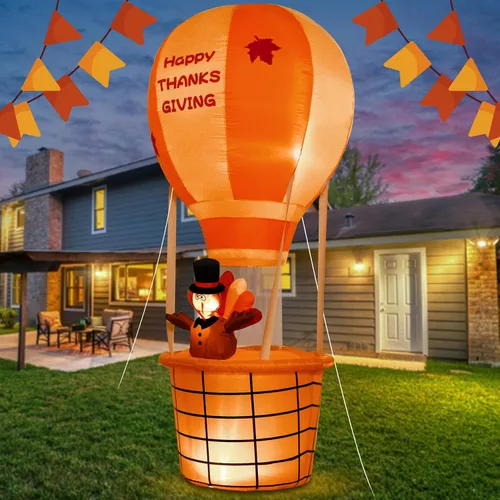 Vista 3 de Onory Inflables de Acción de Gracias de 7 pies para decoración al aire libre, globo inflable de aire caliente, pavo de Acción de Gracias con LED