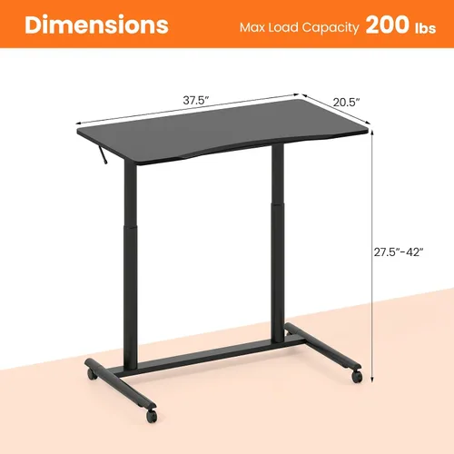 Vista 3 de Tangkula Escritorio móvil de pie, escritorio de pie en forma de C con altura ajustable, ruedas bloqueables y marco de metal, escritorio rodante