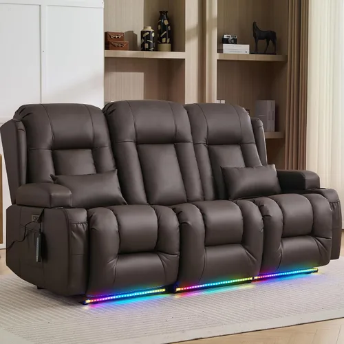 Vista 21 de TUNYI Wall Hugger - Sofá reclinable con consola, sofá biplaza reclinable eléctrico para autocaravana con masaje y Beige