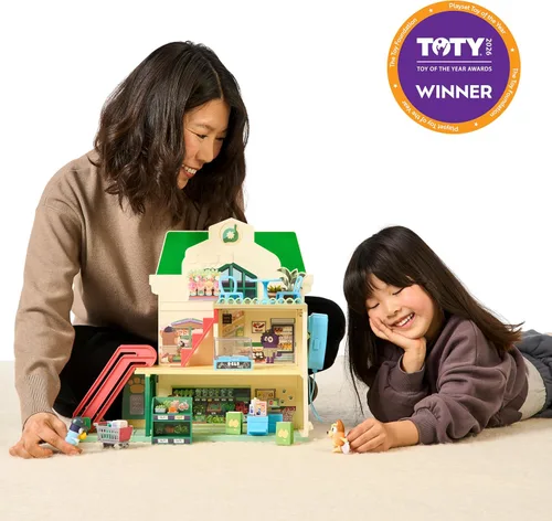 Vista 2 de Bluey Bluey - Juego de supermercado y bingo con escalera mecánica, juguetes de simulación para niños pequeños, sonidos y 15 piezas, juego de tienda