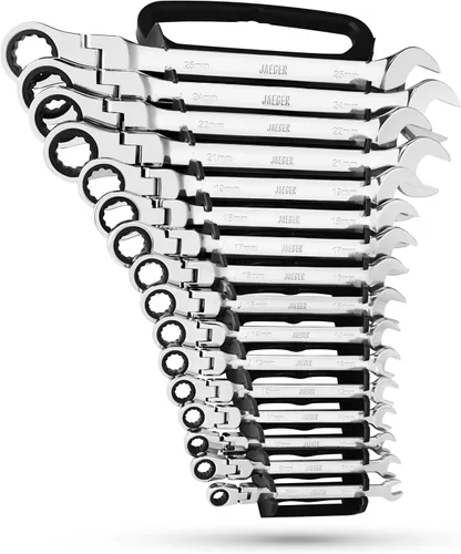 Vista 12 de Jaeger Llave de carraca TIGHTSPOT de 8 mm con cabezal flexible, arco de giro de 4 grados, llave combinada de trinquete de 12 puntas, 90 dientes