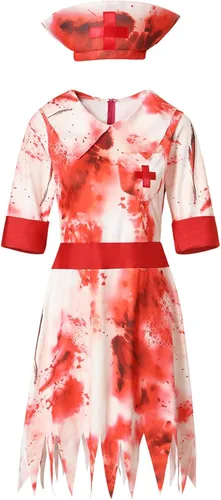 Vista 7 de Disfraz de enfermera de Halloween para mujer, disfraz de enfermera inmortal para adultos, disfraz de enfermera zombi para Halloween, fiesta