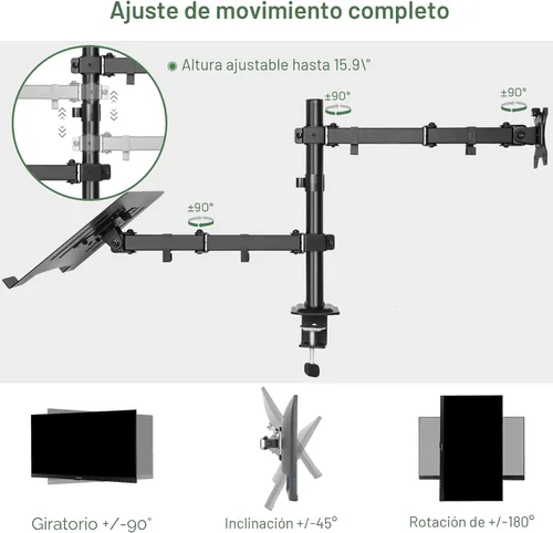 Vista 3 de UPGRAVITY Soporte para monitor y portátil, brazo de monitor con bandeja ventilada para pantallas LCD de computadora de 13 a 27 pulgadas y portátiles
