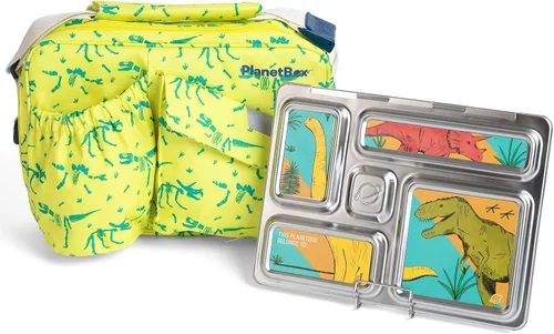 Vista 11 de PlanetBox Rover - Lonchera estilo Bento de acero inoxidable para jóvenes con 5 compartimentos, edición mariposas incluye bolsa de almuerzo aislada
