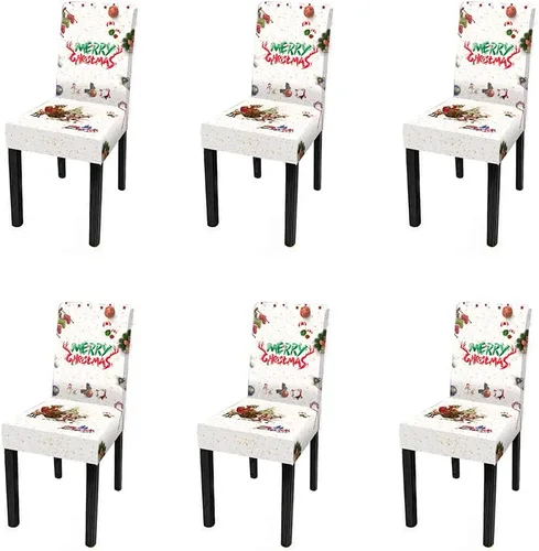 Vista 42 de XMNTG Juego de 6 fundas para sillas de Navidad, con estampado de ciervos, decoración de Navidad, fundas extraíbles para sillas antideslizantes Negro
